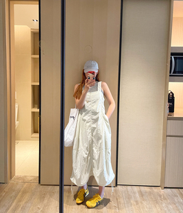 KOGIRL韩国东大门博主款 连衣裙女 休闲抽绳褶皱背带裙舒适透气工装