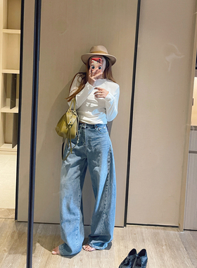 KOGIRL巴黎街头博主款松弛时髦阔腿弧形牛仔裤宽松毛边显瘦休闲裤