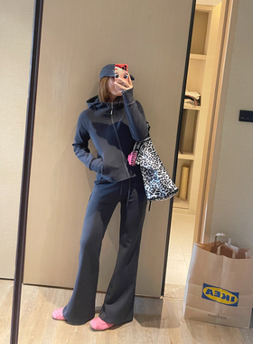 KOGIRL~LU同款高腰显瘦简约休闲运动感拖地微喇瑜伽裤松紧腰长裤