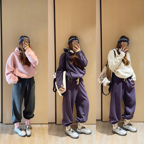 山系摇粒绒舒适休闲束脚卫衣卫裤