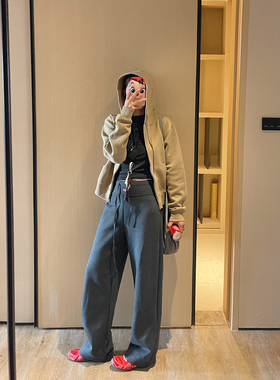 KOGIRL秋季韩版简约舒适日常连帽卫衣宽松显瘦廓形休闲外套拉链女