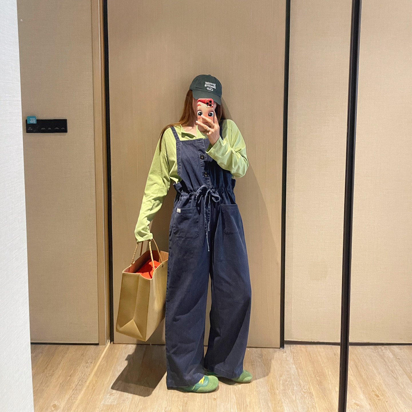 KOGIRL荃棉水洗韩系东大门风抽绳腰松弛休闲工装感连体背带裤长裤