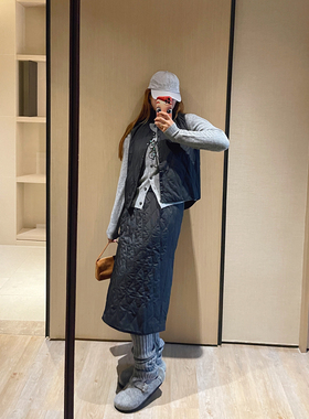 KOGIRL 韩系博主冬季复古绗缝夹棉轻便保暖A字舒适保暖半身裙马甲