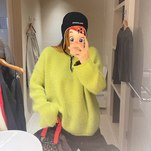KOGIRL浣熊线羊毛保暖针织毛衣韩系东大门圆领简约慵懒风松弛上衣