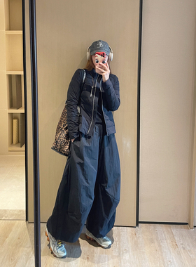 KOGIRL冬季韩系立体拼接黑色夹棉高腰廓形舒适保暖休闲日系长裤女