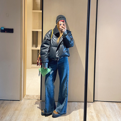 冬季直筒加厚立体剪裁松弛牛仔裤