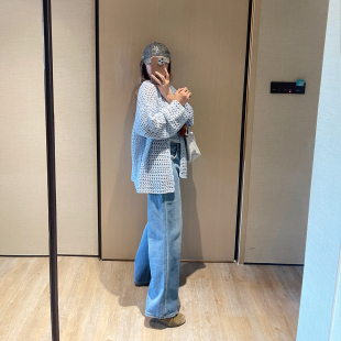 KOGIRL松弛落肩廓形韩系温柔慵懒感大网眼镂空柔软单排扣针织开衫