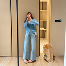 女垂顺宽松显瘦牛仔裤 KOGIRL特调水洗天丝凉感薄荷蓝直筒牛仔裤 女