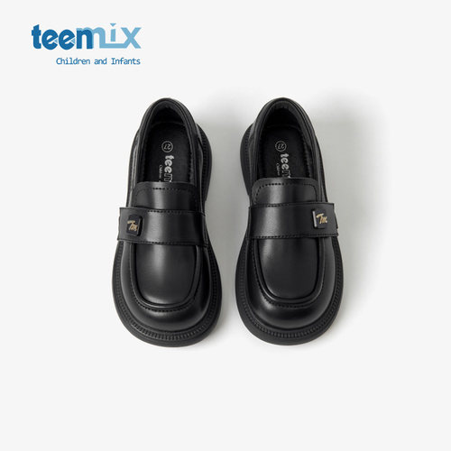 天美意teenmix童鞋2025新款春夏季儿童女宝软底舞蹈宴会小黑皮鞋