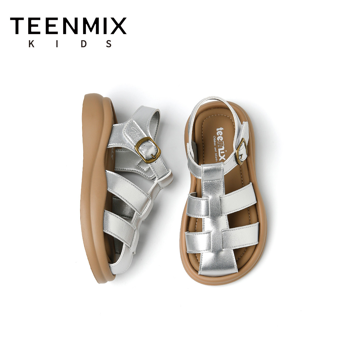 天美意童鞋2026年夏季新款女孩凉鞋罗马鞋女童软底舒适休闲鞋子