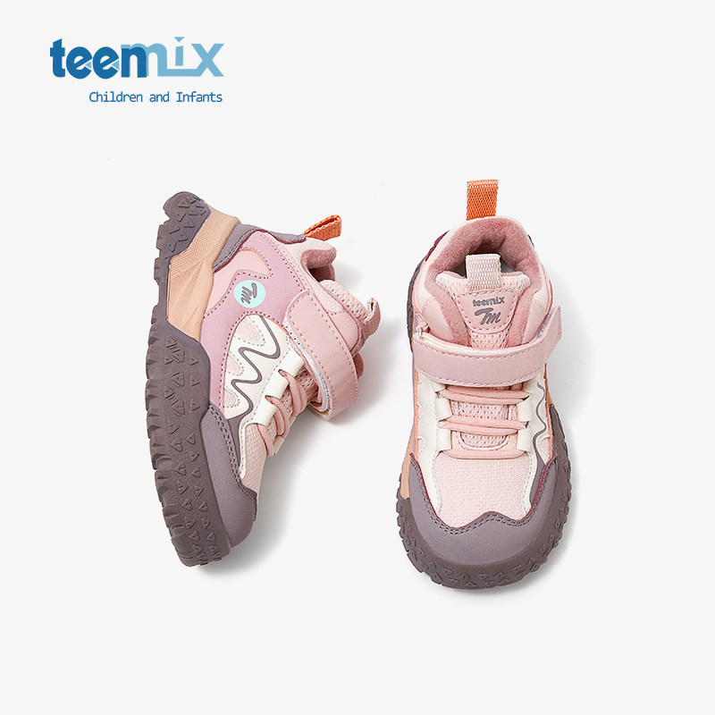 天美意童鞋2025冬季新款男女童厚底魔术贴二棉鞋运动鞋保暖登山鞋