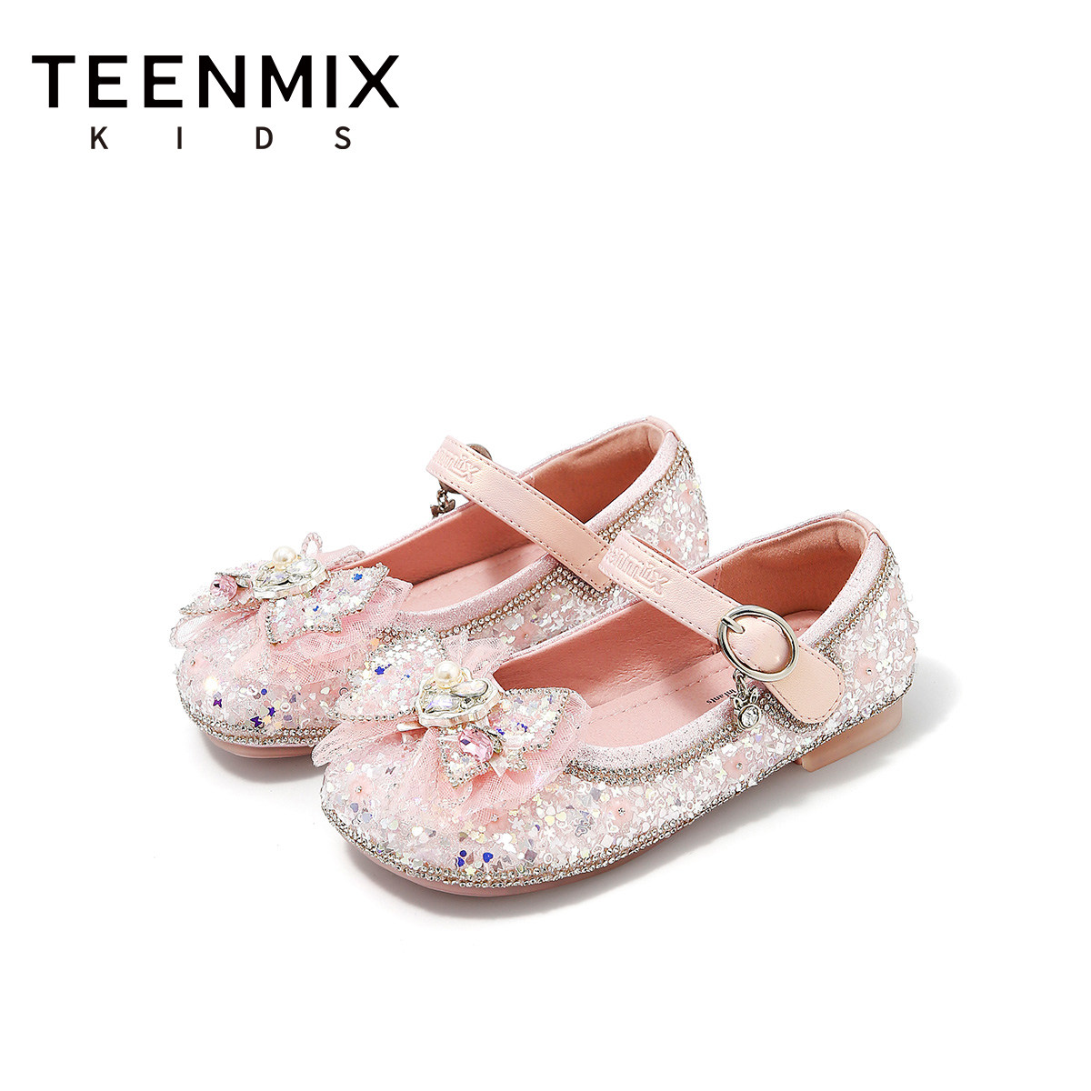 天美意女童鞋小皮鞋艾莎公主鞋儿童水晶鞋2026新款春女宝软底单鞋