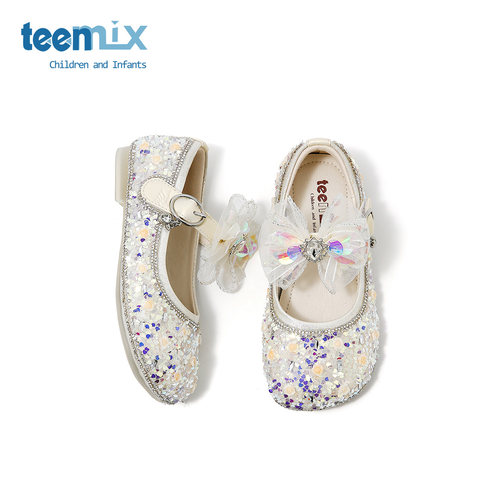 teenmix女童公主鞋2025年新款儿童皮鞋可爱蝴蝶结亮片女孩水晶鞋