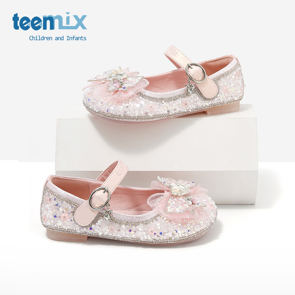 teenmix儿童2025新款公主鞋女童鞋亮钻单鞋小女孩礼服软底水晶鞋