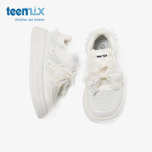 天美意童鞋2026年春季新款女童厚底增高小白鞋百搭休闲鞋运动板鞋