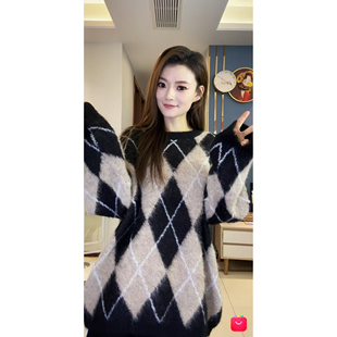 慵懒风菱格套头针织上衣 Vague LAW53120 欢欢专享