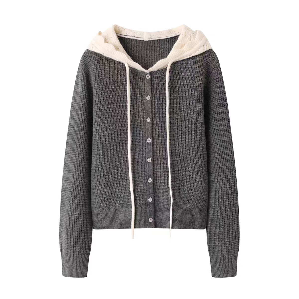 La Vague  假两件连帽排扣针织开衫  LAW53129