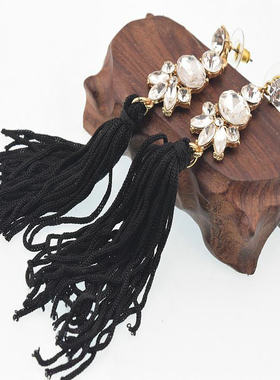 欧美外贸原单流行饰品 玻璃宝石 流苏长款耳环耳坠女 181222-19