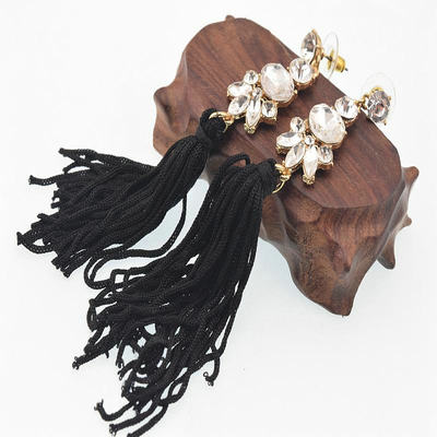 欧美风饰品玻璃宝石流苏长款耳环