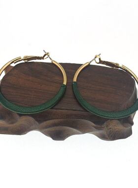 欧美外贸流行时尚饰品 个性气质深绿色手制耳圈耳环耳饰女 210902