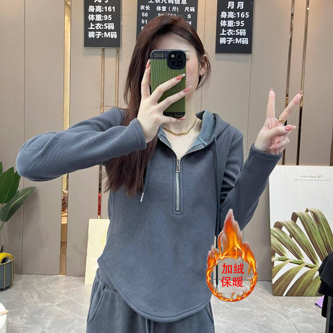 加厚连帽卫衣2023年百搭螺纹冰丝