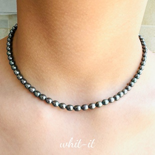 叠戴147 深灰色珠串迷你锁骨复古明星款 with it淡水黑珍珠项链经典