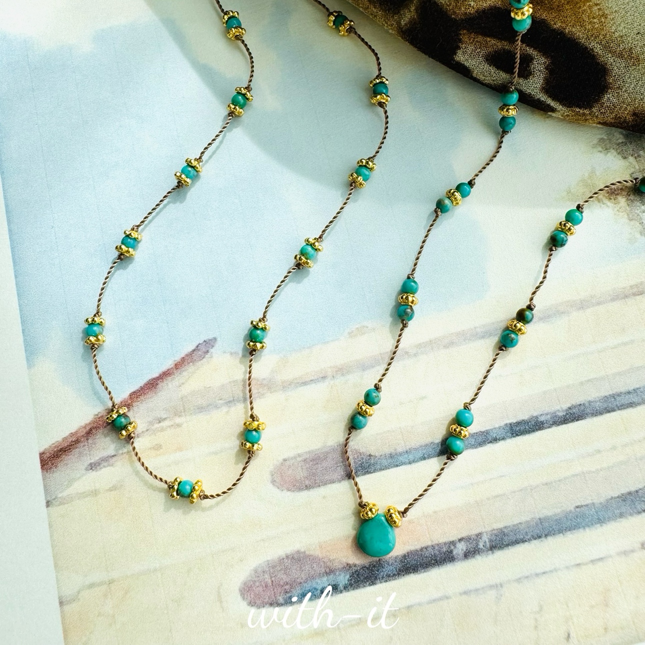 with it 松石项链镀金珠编织手串叠戴波西米亚风首饰手链彩宝235