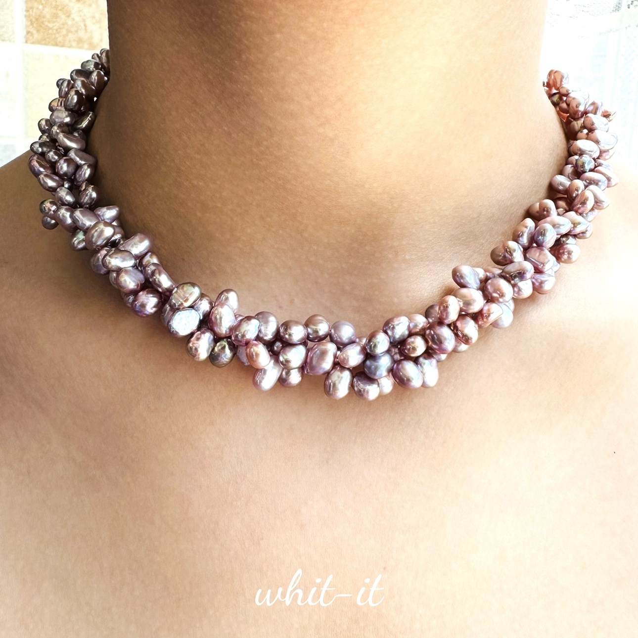 with it淡水珍珠项链扭扭粉紫色花瓣珠轻奢小众珠宝意大利风137