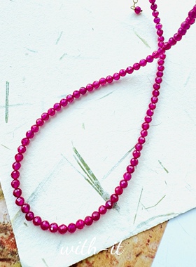 with it粉红色珠串项链闪闪彩宝意大利复古风搭配吊坠锁骨链157