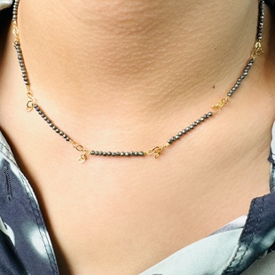 with it 黄铁矿松石项链闪闪金色迷你珠原创手工制作意式风205