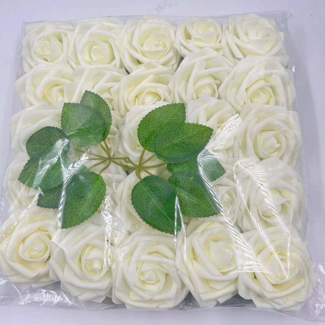 仿真玫瑰花8CM带杆子袋装加2片叶子手捧花婚庆装饰喜糖盒装饰花