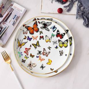 饰摆件 餐盘装 创意氛围感蝴蝶图案陶瓷盘子个性 点心碟酒店婚宴西式
