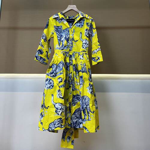 Samantha sung AUDREY#2弹棉TIGER TOILE GROUND YELLO连衣裙F042
