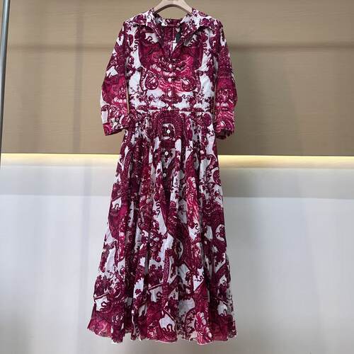 Samantha sung ASTER薄棉DELFT DUTCHESE WHITE PINK连衣裙C0136