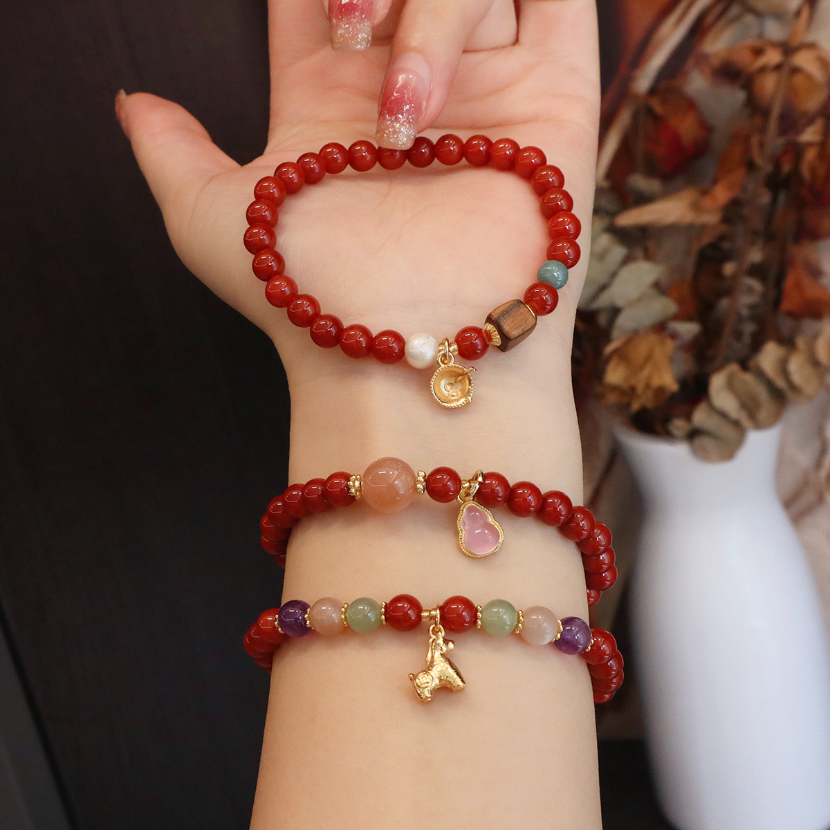 进口天然南红玛瑙手链女新中式葫芦手串多宝马上有钱寺庙手饰爆款