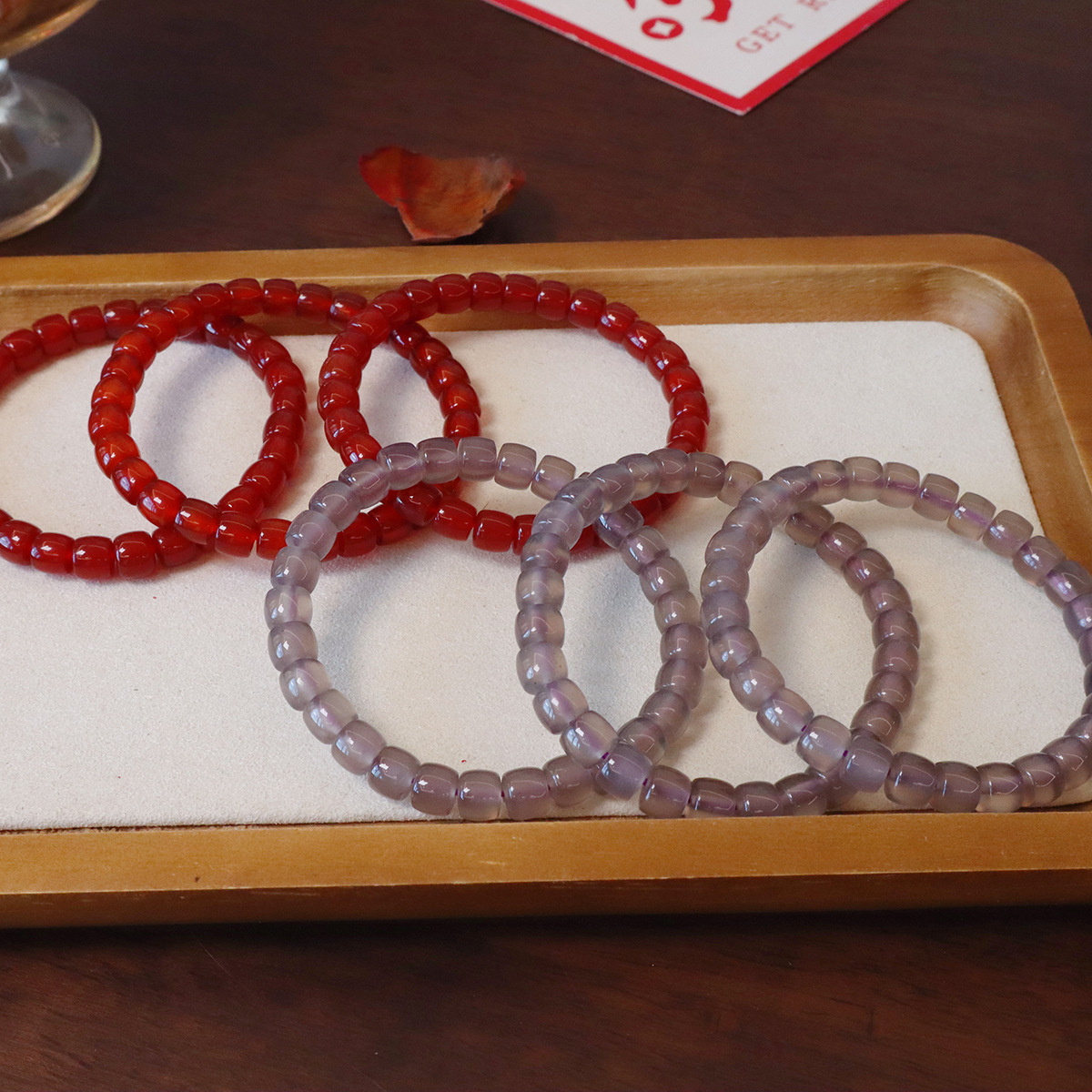 进口7MM天然玛瑙手串直切老型珠素圈手链原创饰品串珠配饰冰透