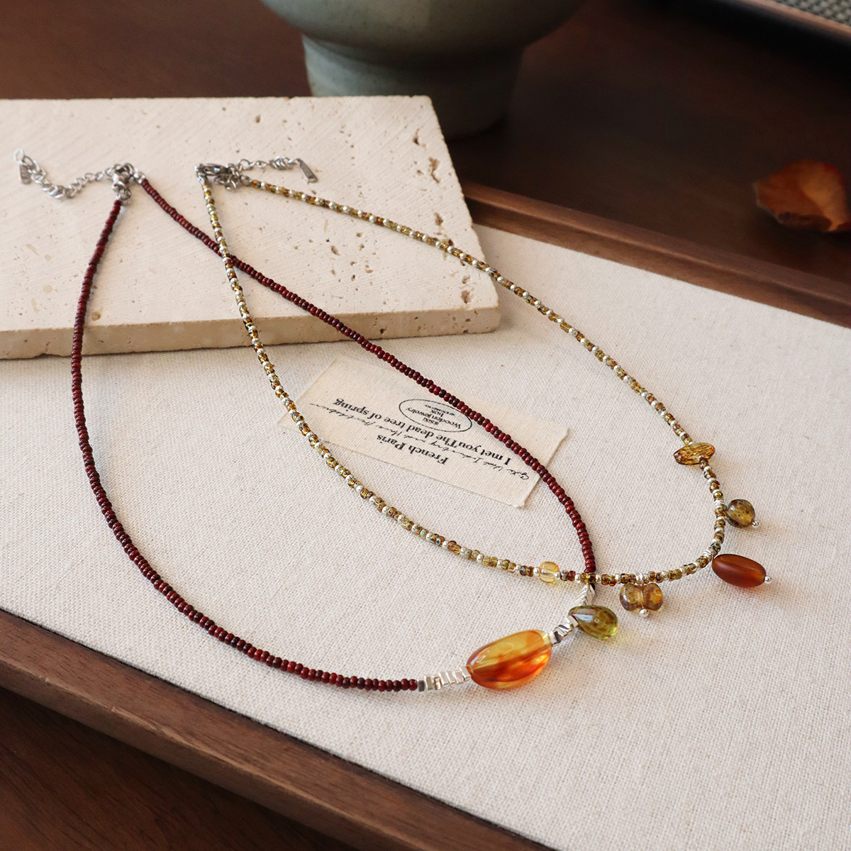 进口新款手工串珠项链原创设计小众捷克珠锁骨链秋冬颈链不掉色