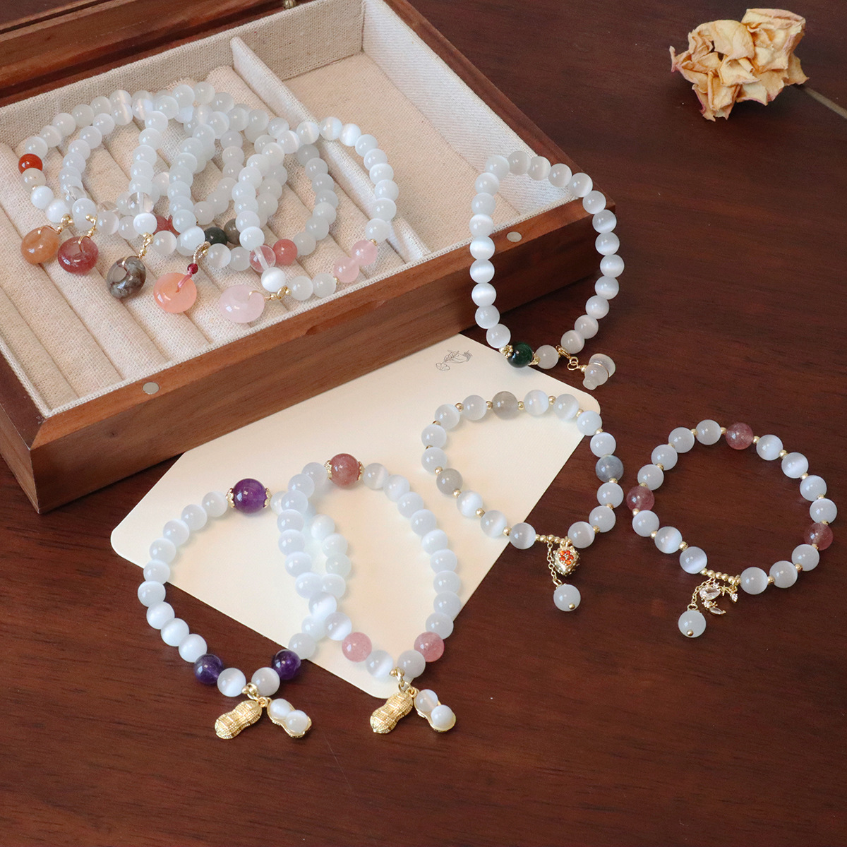 进口猫眼石平安扣串珠手链国潮新中式小众设计女生珠子手串新款女