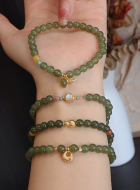 进口爆款天然6MM和田玉手链女蜜蜡碧玺玉石珠宝手链送闺蜜礼物