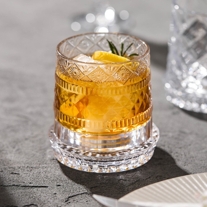 进口星钻玻璃杯水杯创意啤酒杯子解压转转杯威士忌酒杯江户切子水