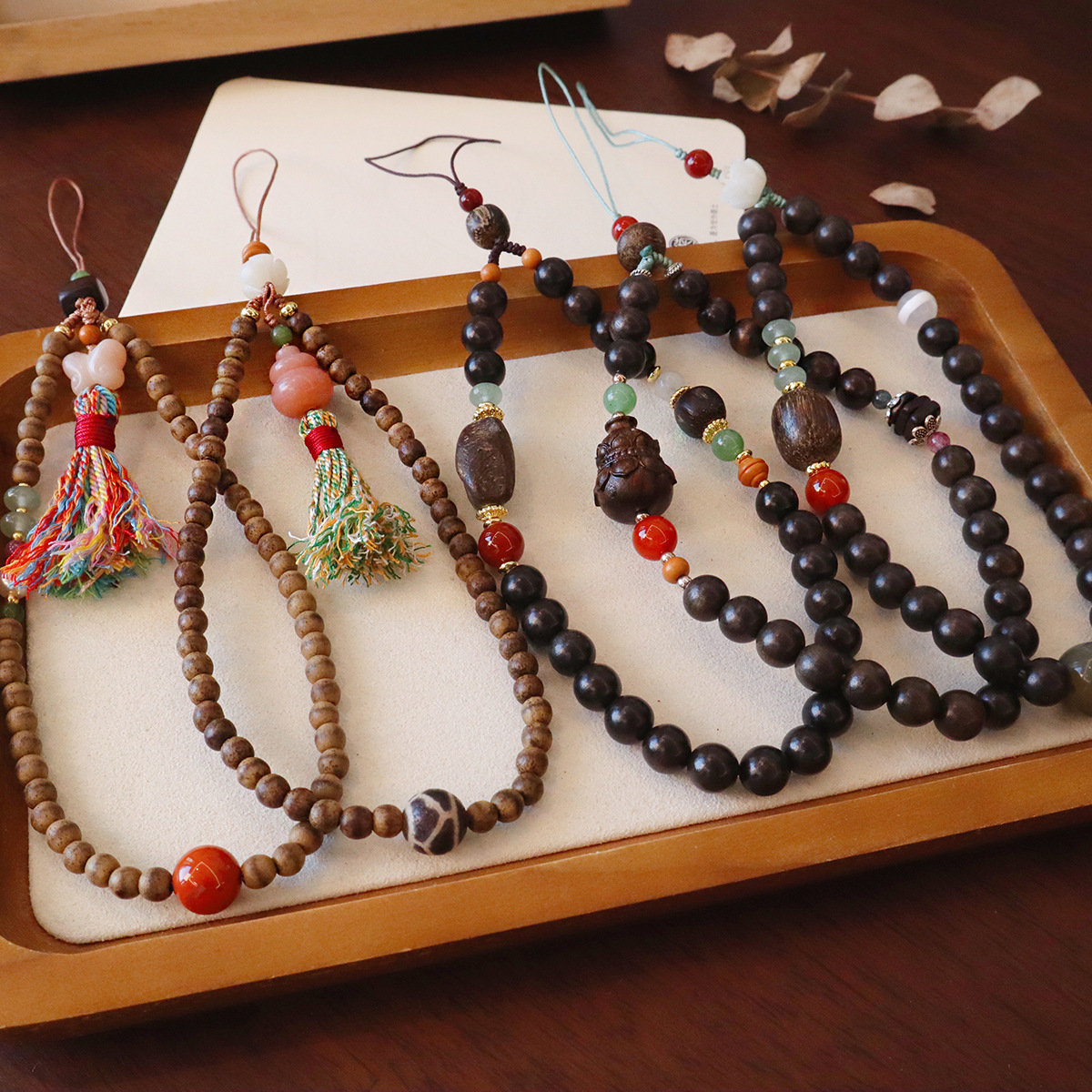 进口新中式天然檀木沉香木手机链钥匙链葫芦新中式包包手腕挂件