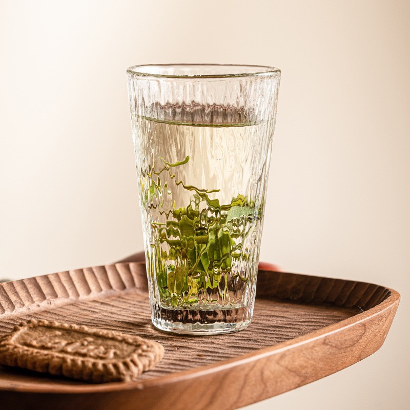 进口冰川纹玻璃水杯喝茶杯轻奢家用果汁杯啤酒杯耐高温牛奶早餐杯