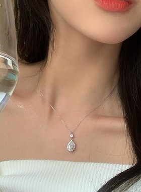 美汝仙 925纯银满钻水滴型锆石项链女韩国简约小众设计精致锁骨