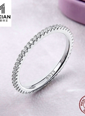 美汝仙 欧美指环s925纯银女士爆款时尚年轮镶钻女士简约戒指