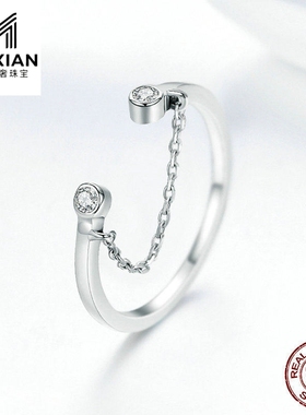 美汝仙  镶钻银手饰s925纯银女士开口戒指 日韩时尚戒指女