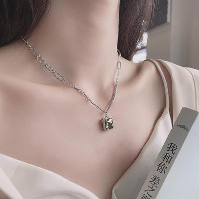 美汝仙 s925银文艺复古做旧绿野仙踪绿锆石简约时尚百搭高级项链