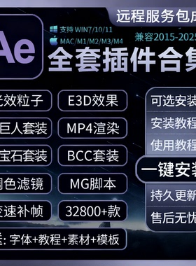 Ae插件全套合集Particular粒子2025一键安装调色e3d光特效脚本MAC