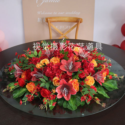 酒店圆桌中间桌摆花仿真花装饰花