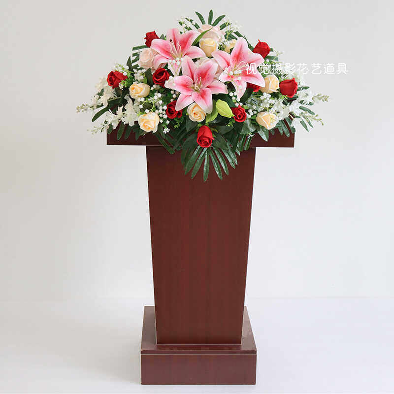高端百合会议桌花摆放台花演讲台花签到前台花束主席收银接待花艺