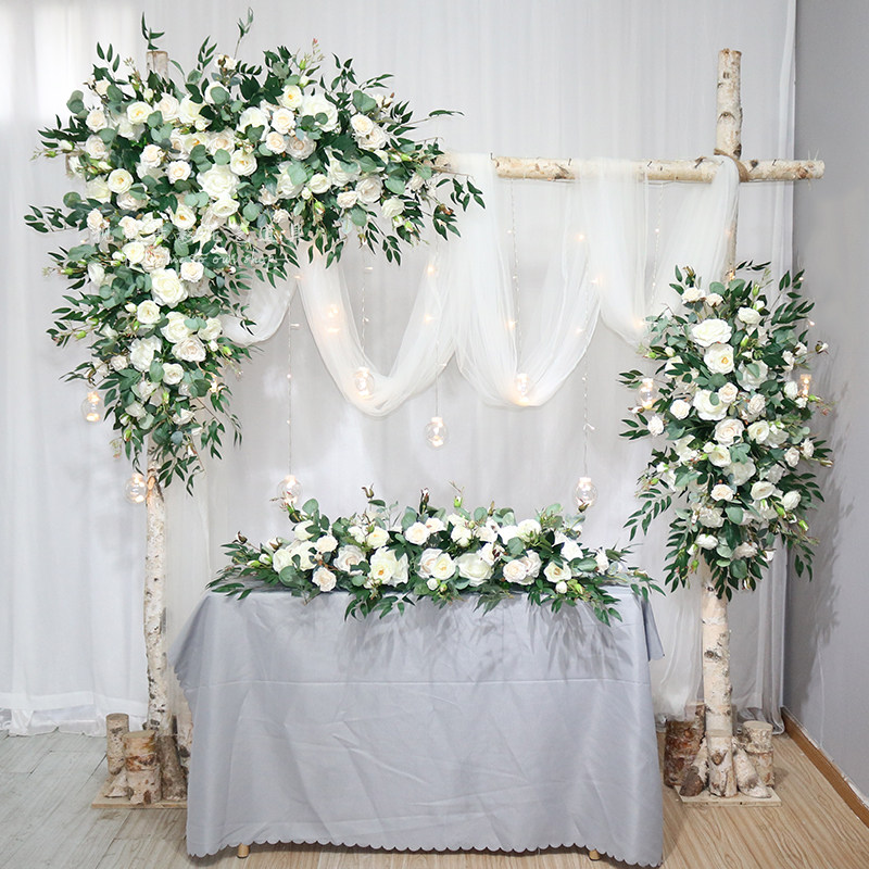 仿真小清新森系绿白色系花艺拱门组合套装三角花排挂花布景摄影
